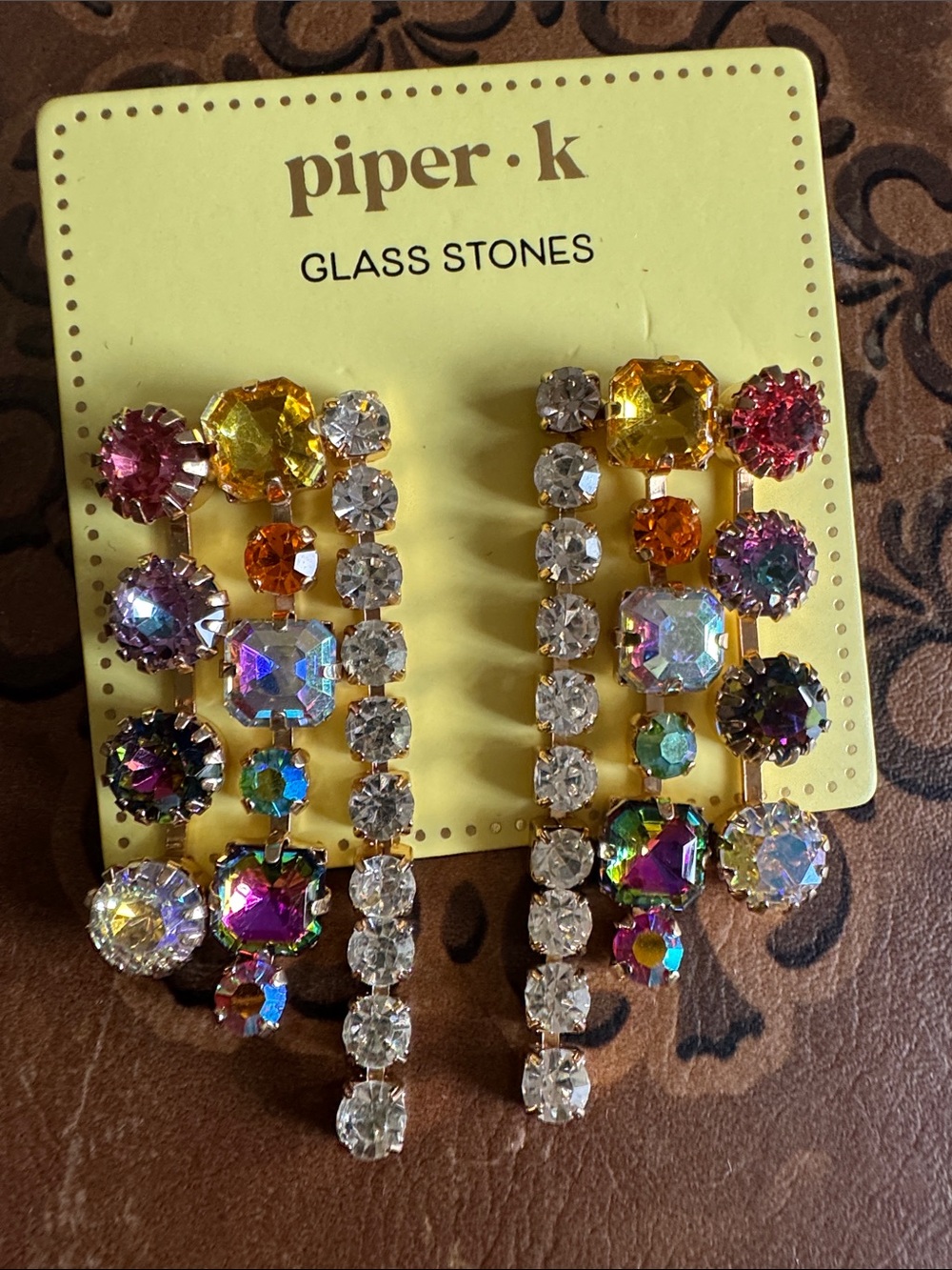 piper·k Gold-Tone Multicolor Glass Stone Linear Drop Earrings